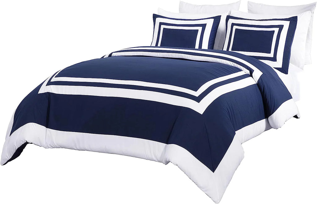 7-Piece King Bed in a Bag Comforter Set with Sheets Navy White Square Pattern Bedding Set F157067