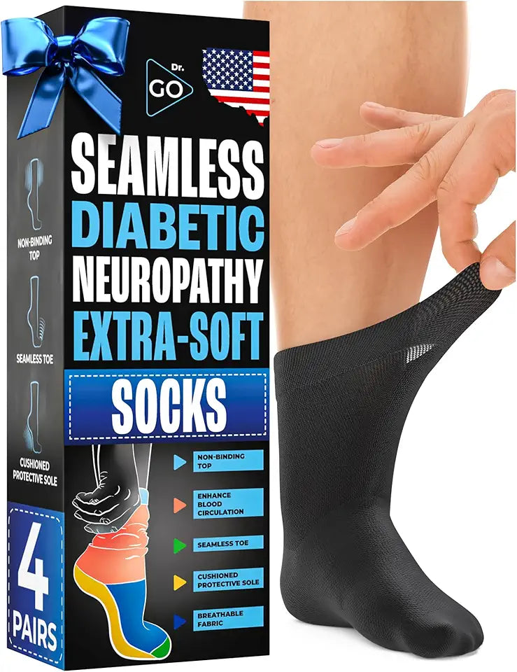 Diabetic Socks Ankle Size 9-12,10-13,13-15 4 Pairs Black Q785710