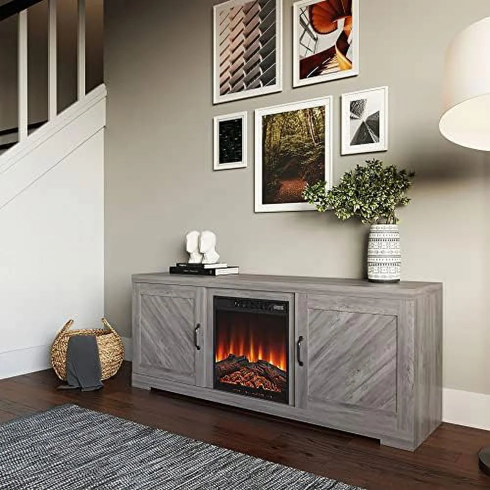 58 Inch TV Stand with Electric Fireplace and Cabinets F47991