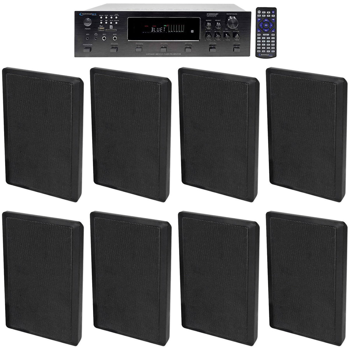 6000W 6-Zone Bluetooth Receiver with 8 Slim Wall Speakers and 4 RockSlim Black Speakers Z63031