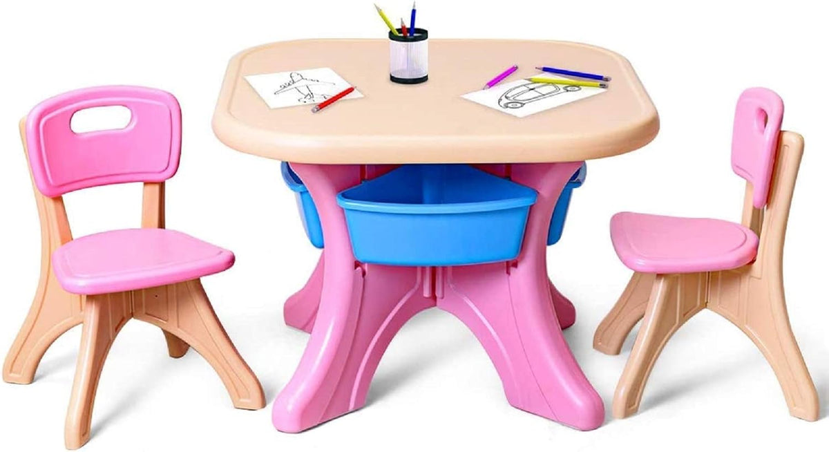 Kids Table and Chair Set, 3 Piece Activity Table with Toy Storage Bin L776497