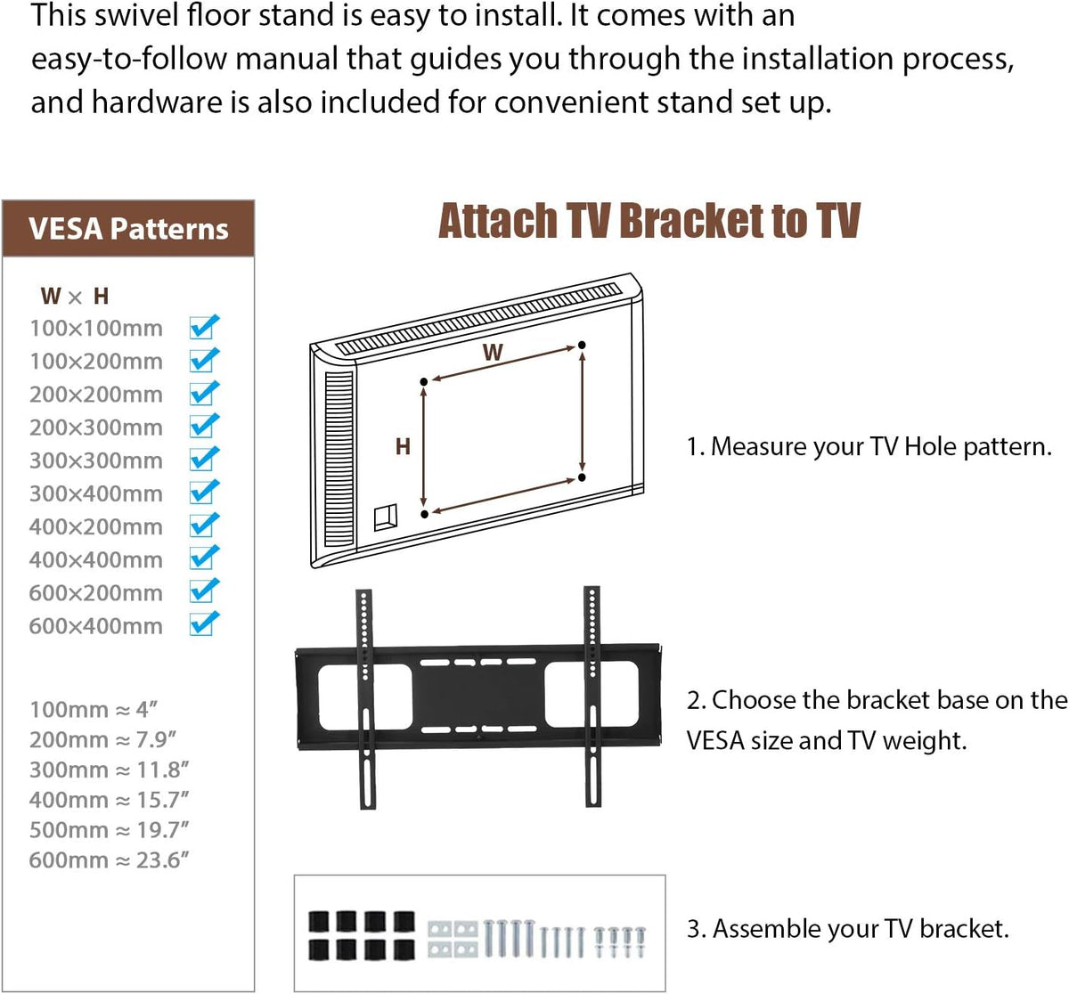 Angle and Height Adjustable Swivel TV Stand with Shelves I9809