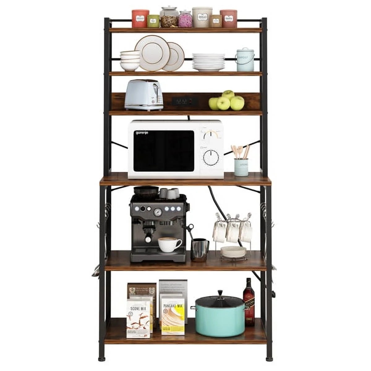 Rustic Brown 6-Tier Bakers Rack with Power Outlets Z333693