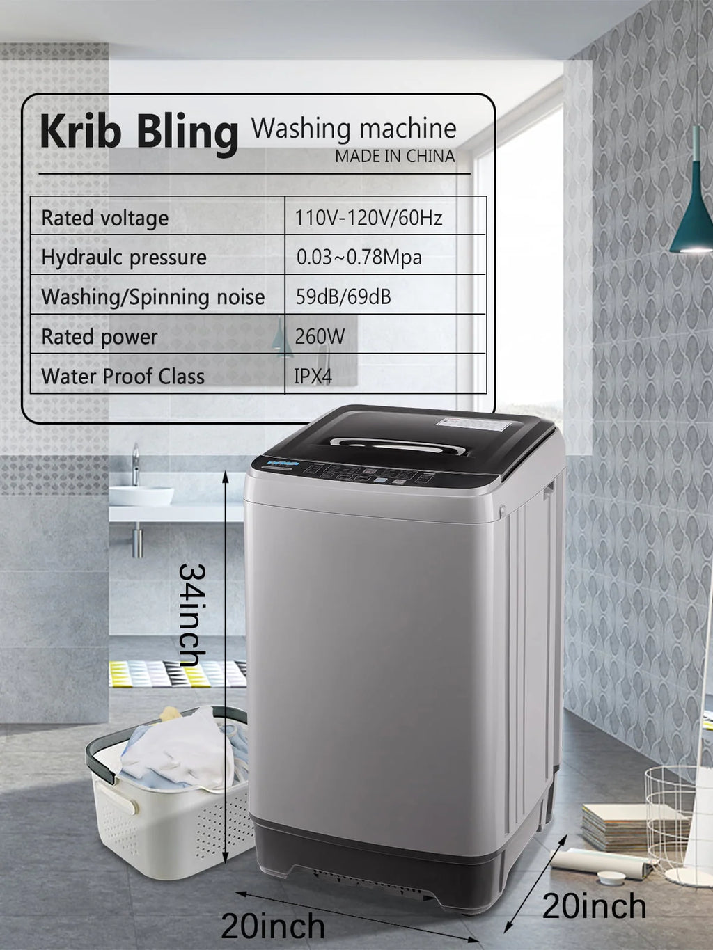 17.7 Lbs Full-Automatic Portable Washing Machine with Drain Pump Y434