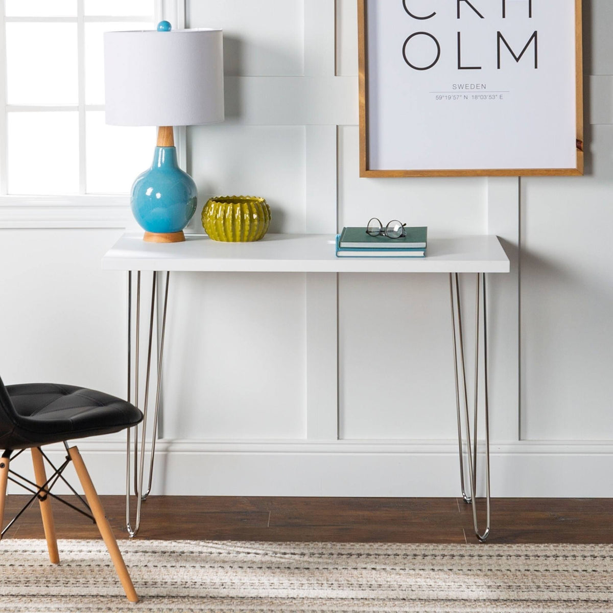 White Hairpin Leg Wood Writing Desk E963471