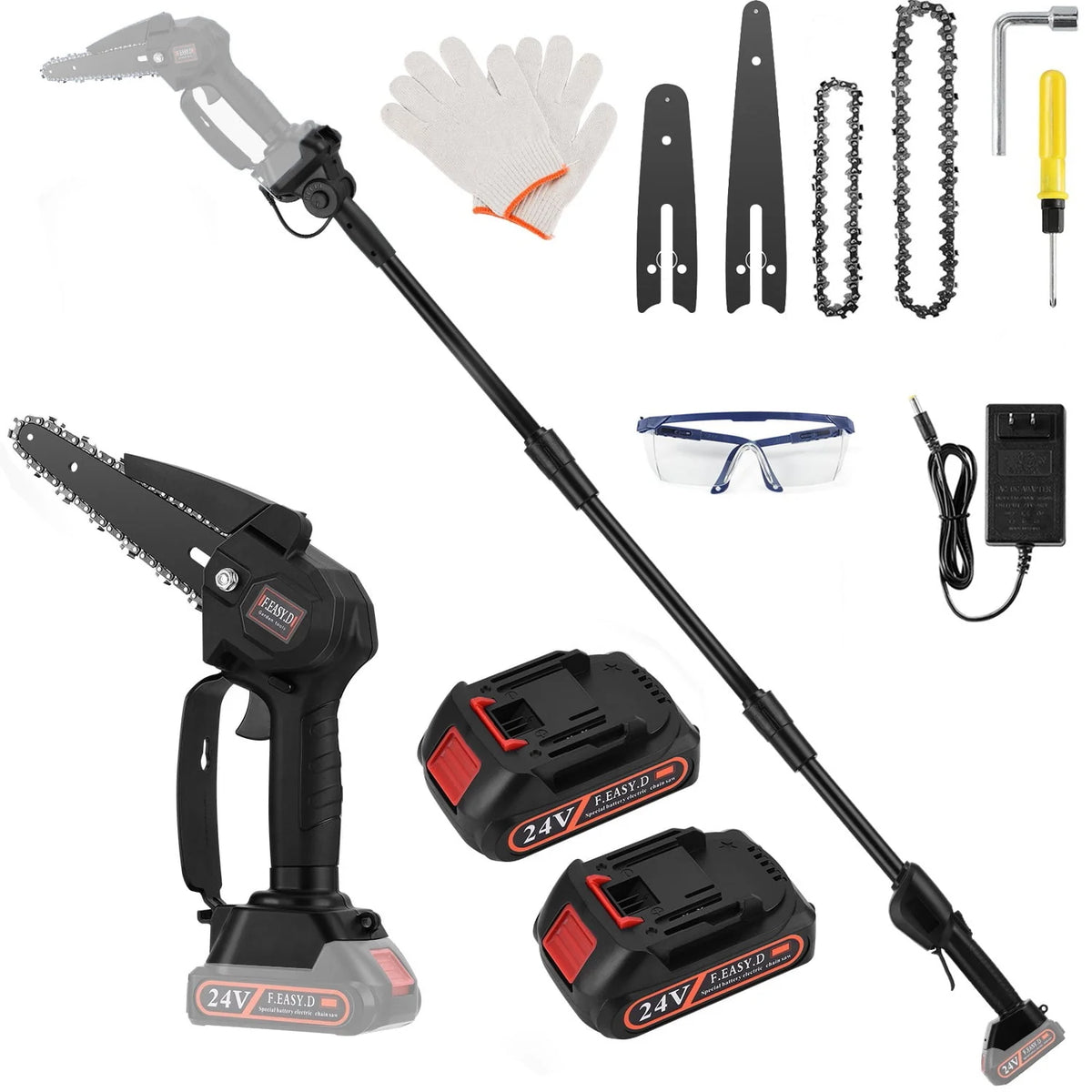 2-in-1 Cordless Pole Saw and Mini Chainsaw with 2 Batteries W192