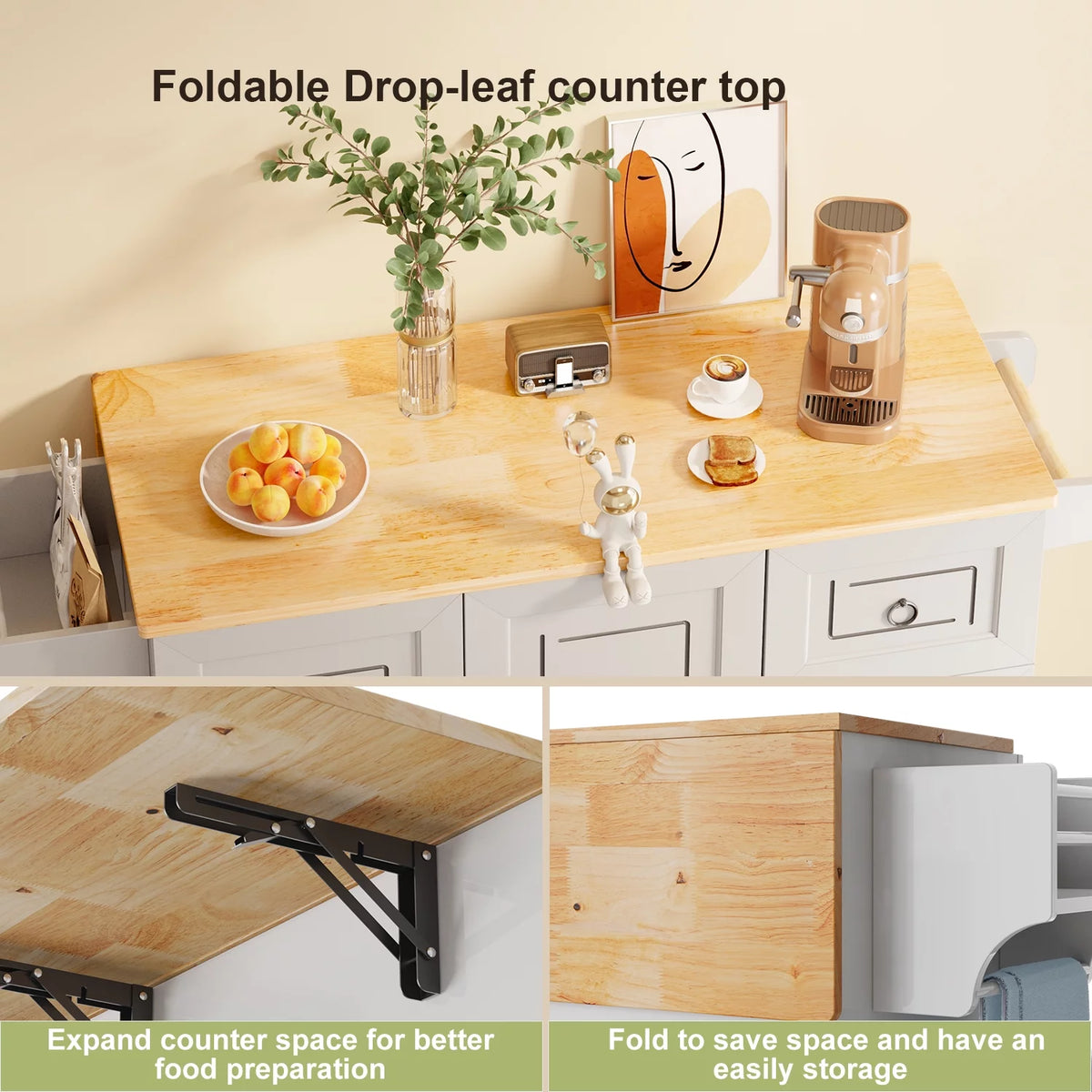 42" White Kitchen Island with Storage Q318