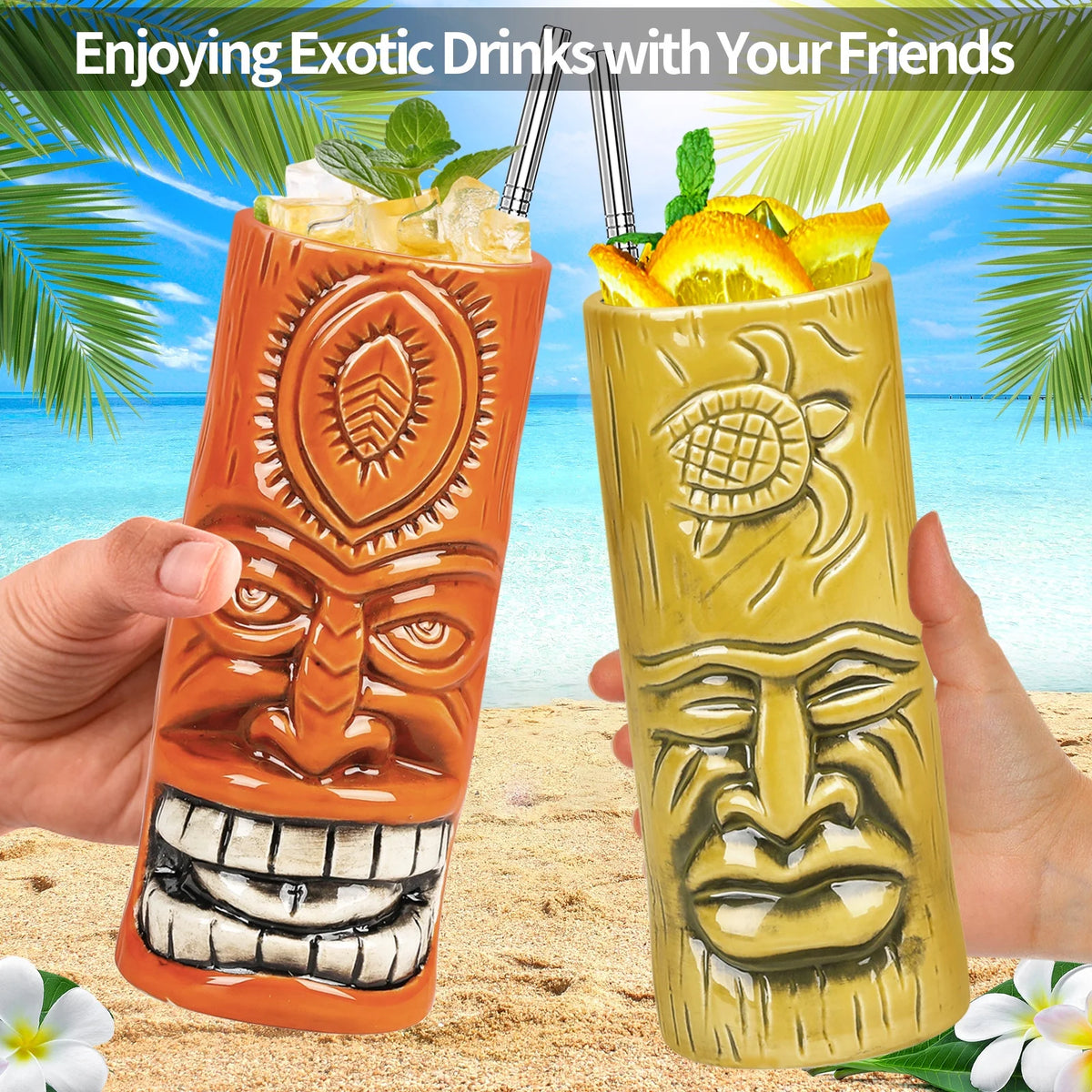 Ceramic Tiki Mugs Set of 4 T914231