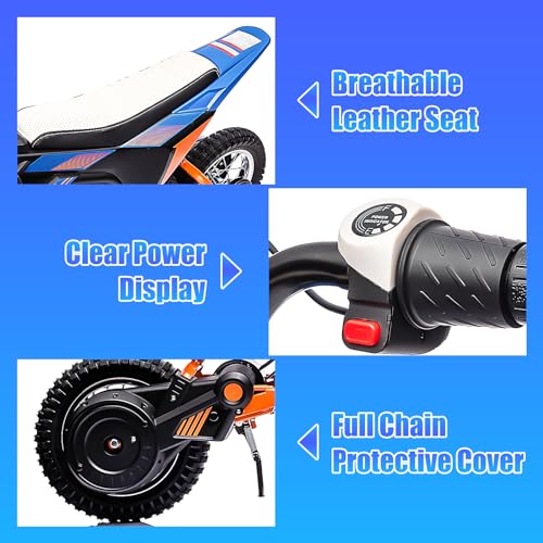 24V Electric Dirt Bike for Kids with Pneumatic Knobby Tires, Blue A46198