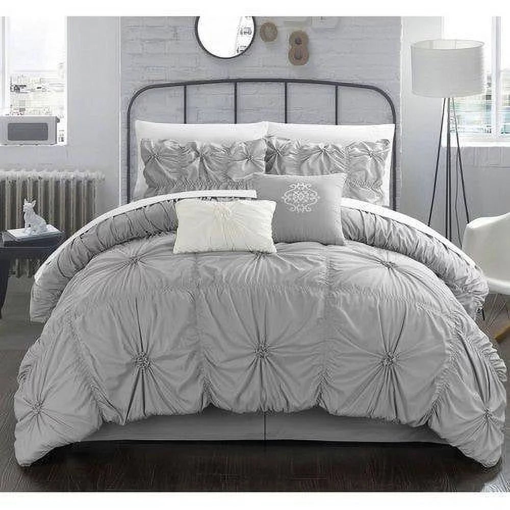 10-Piece Ruffled Comforter Set King Silver S784