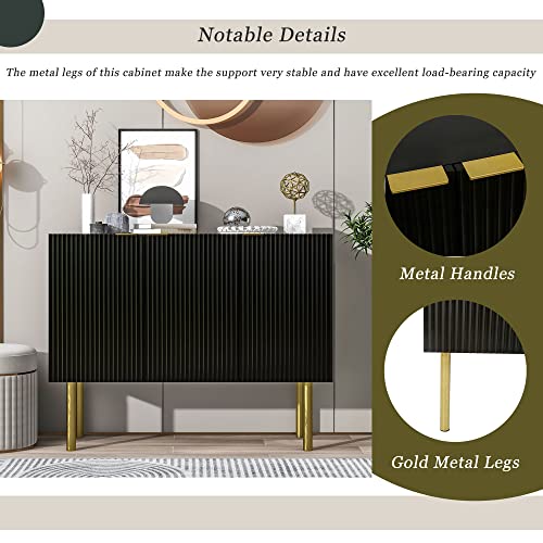 White 3 Door Buffet Cabinet with Adjustable Shelves and Gold Metal Legs R9898
