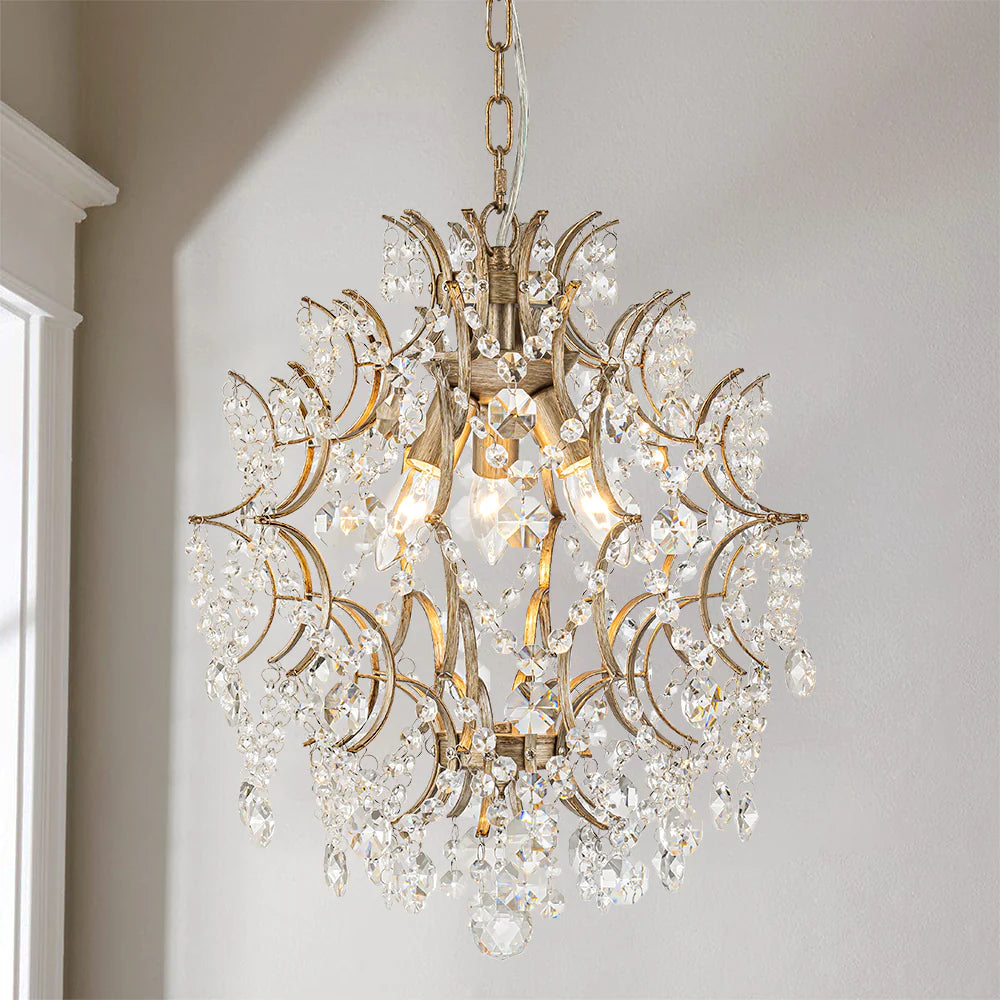 3-Light Tiered Cluster Crystal Beads Chandelier T3978