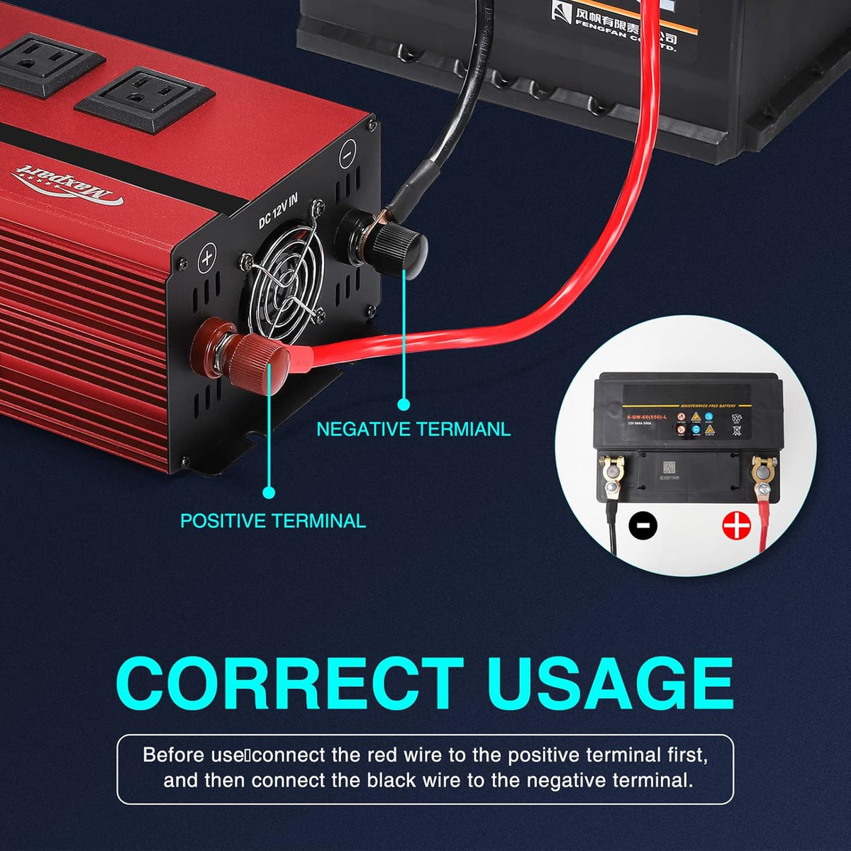 2000W Power Inverter 12v DC to 110v AC Converter with 3 AC Outlets W15092