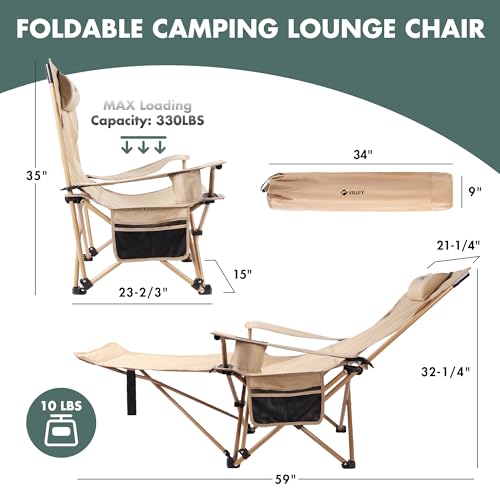 Beige Reclining Camping Lounge Chair with Footrest P5787