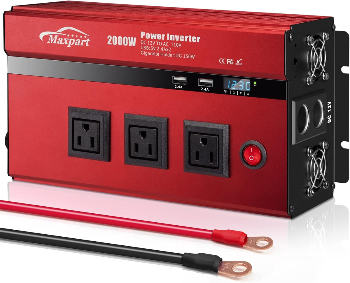 2000W Power Inverter 12v DC to 110v AC Converter with 3 AC Outlets W15092