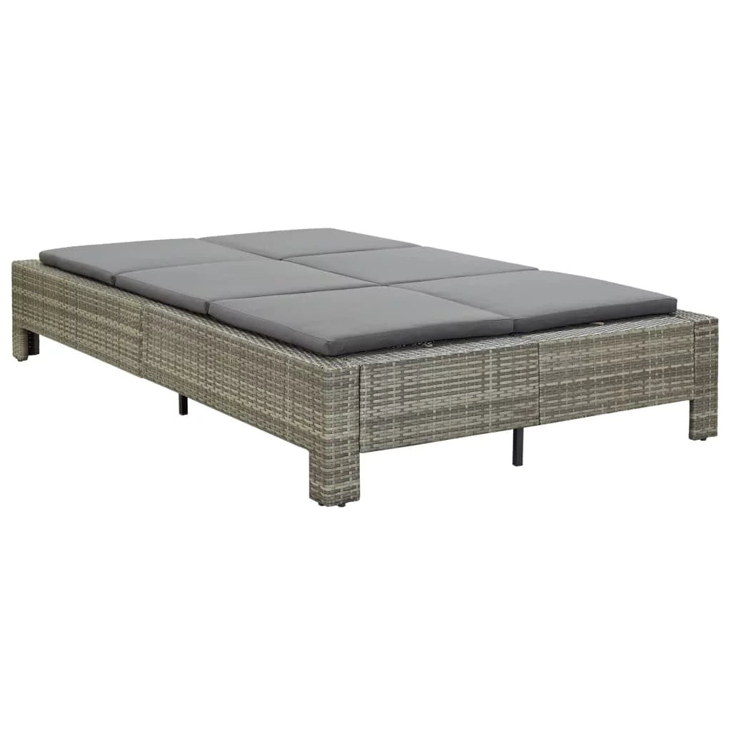 2-Person Sunbed with Cushion Gray Poly Rattan X376