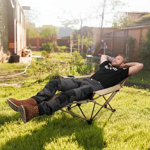 Beige Reclining Camping Lounge Chair with Footrest P5787