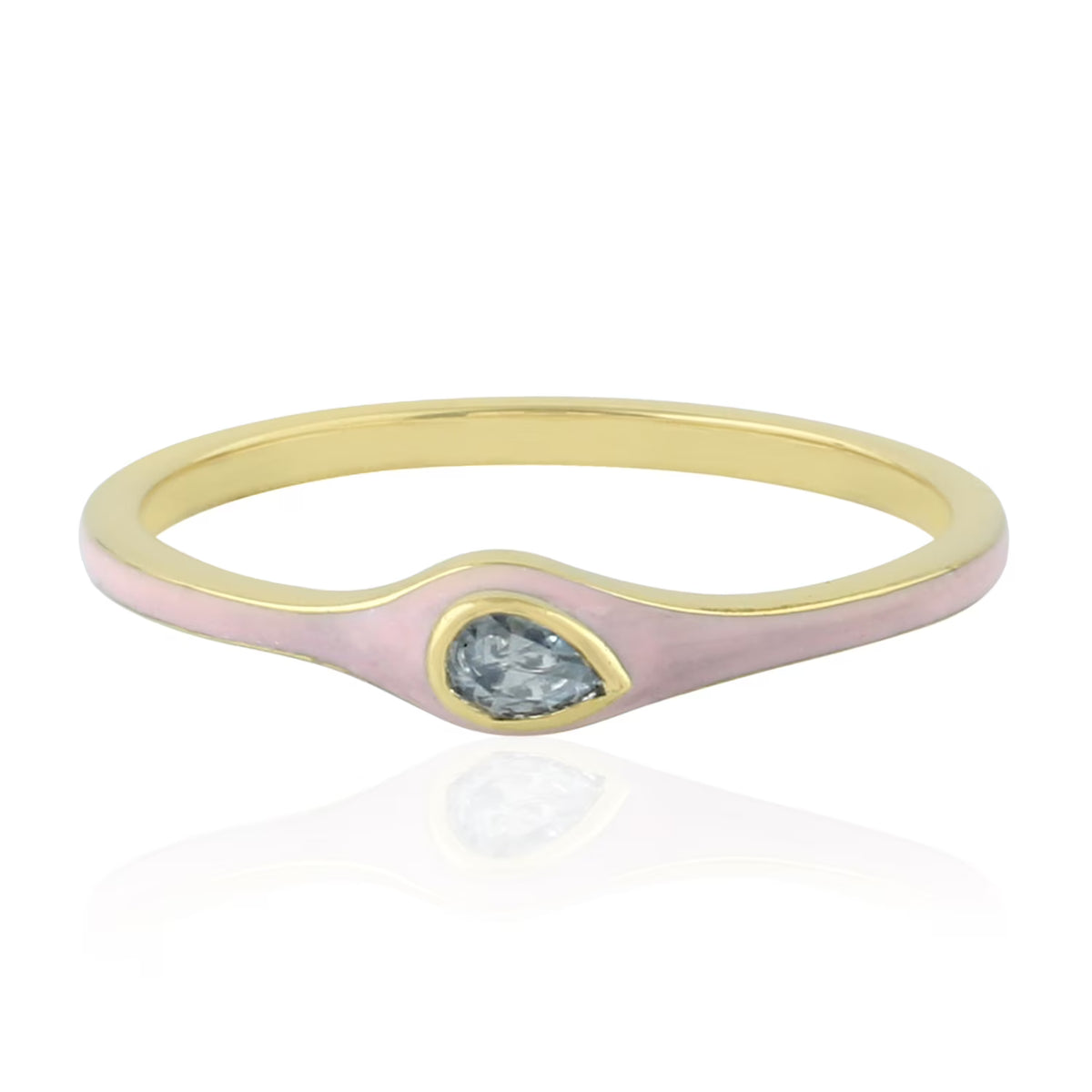 Bezel Pear CZ Diamond Band Ring Yellow Gold Plated 925 Silver E423