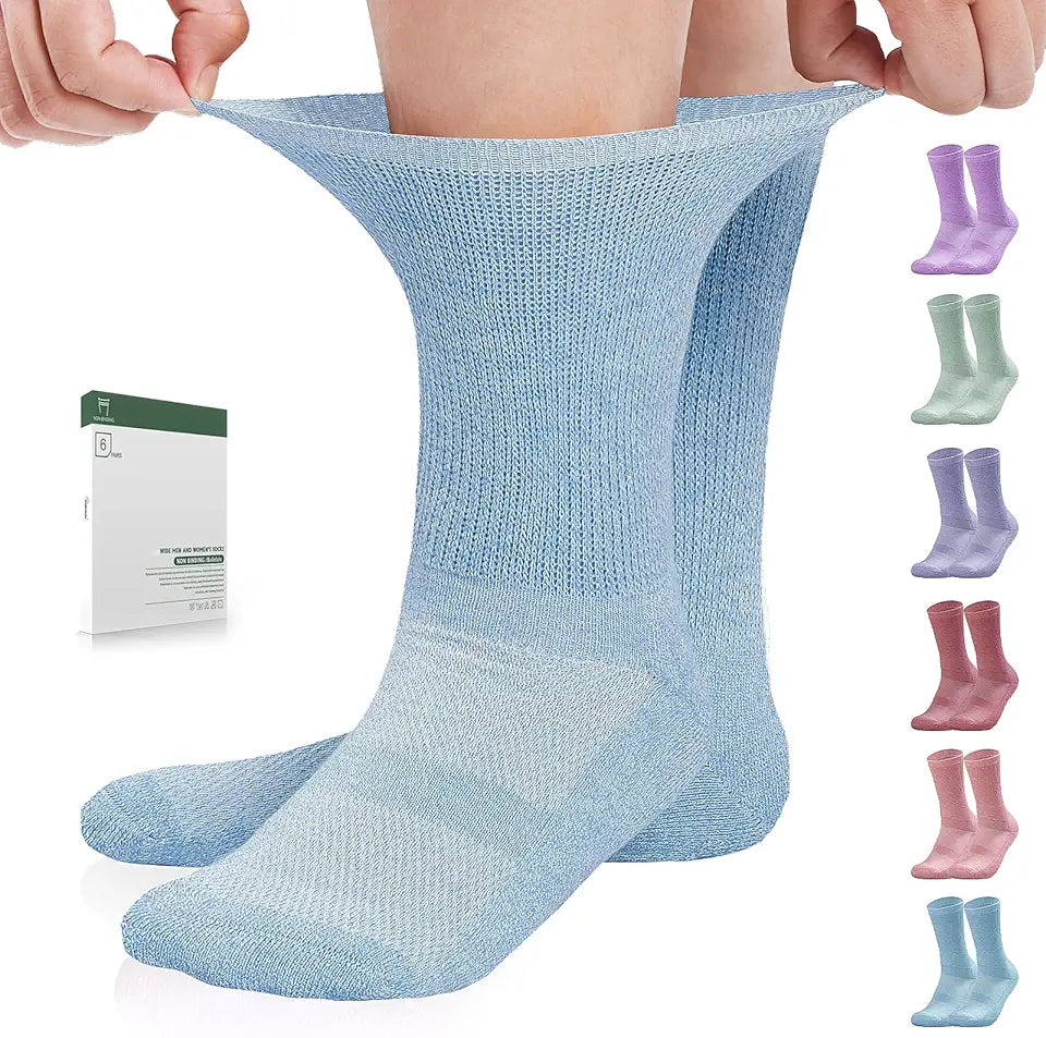 6 Pairs Non Binding Seamless Diabetic Crew Socks E966204