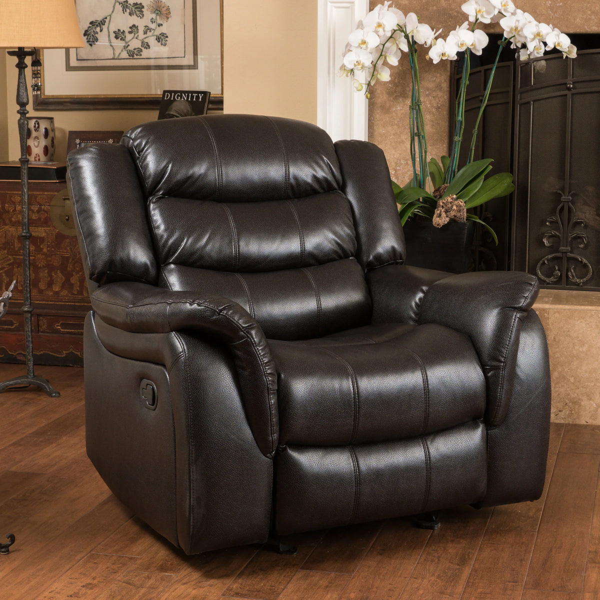 Black Faux Leather Recliner Glider Chair F37638