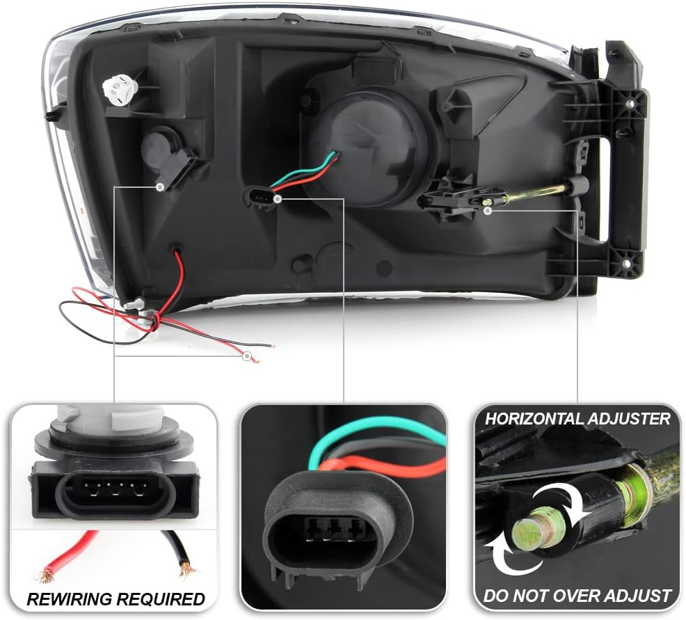 Black Housing LED Projector Headlights for Dodge Ram 1500 2500 3500 Pickup U4895