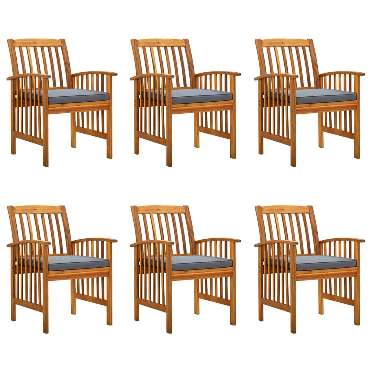 6 Piece Acacia Wood Outdoor Dining Chairs with Dark Gray Cushion Z9414