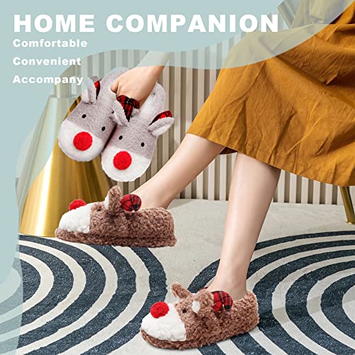 Cute Fuzzy Reindeer House Slippers Indoor Shoes F1944