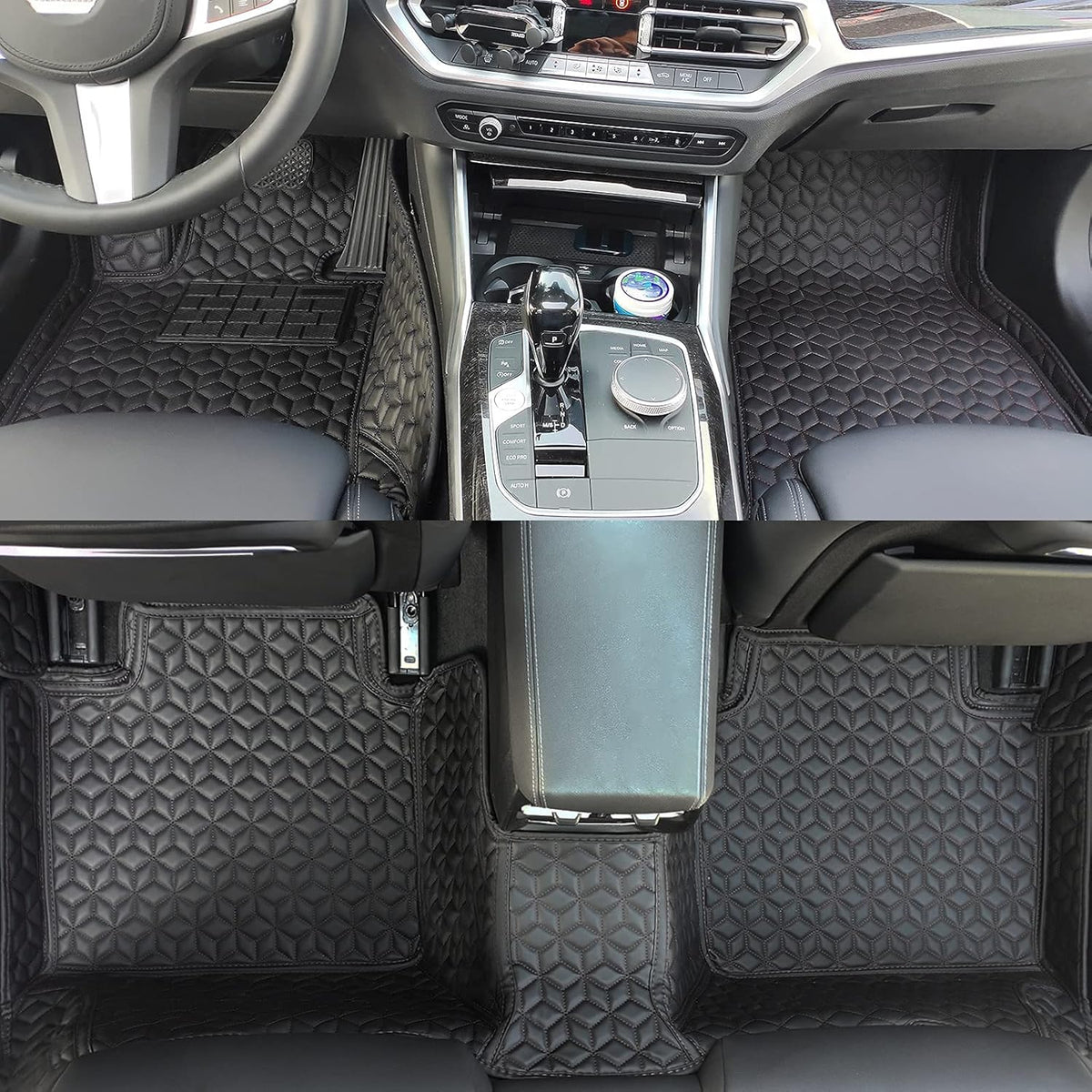 Black Leather Car Floor Mats T5304