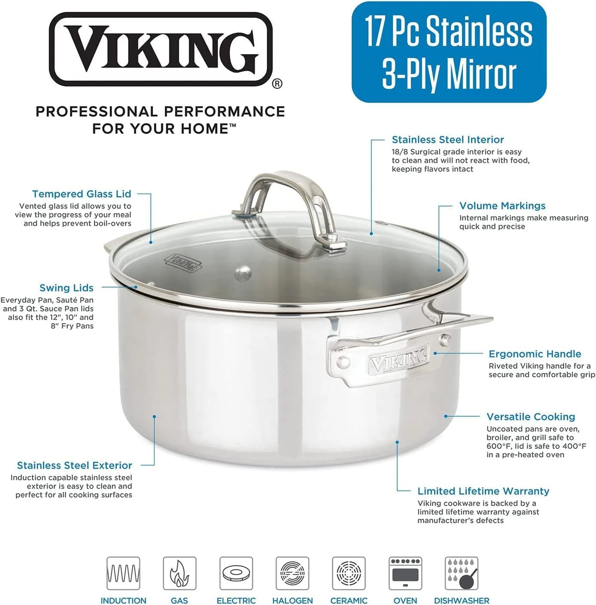 17pc Stainless Steel Cookware Set with Glass Lids Q771