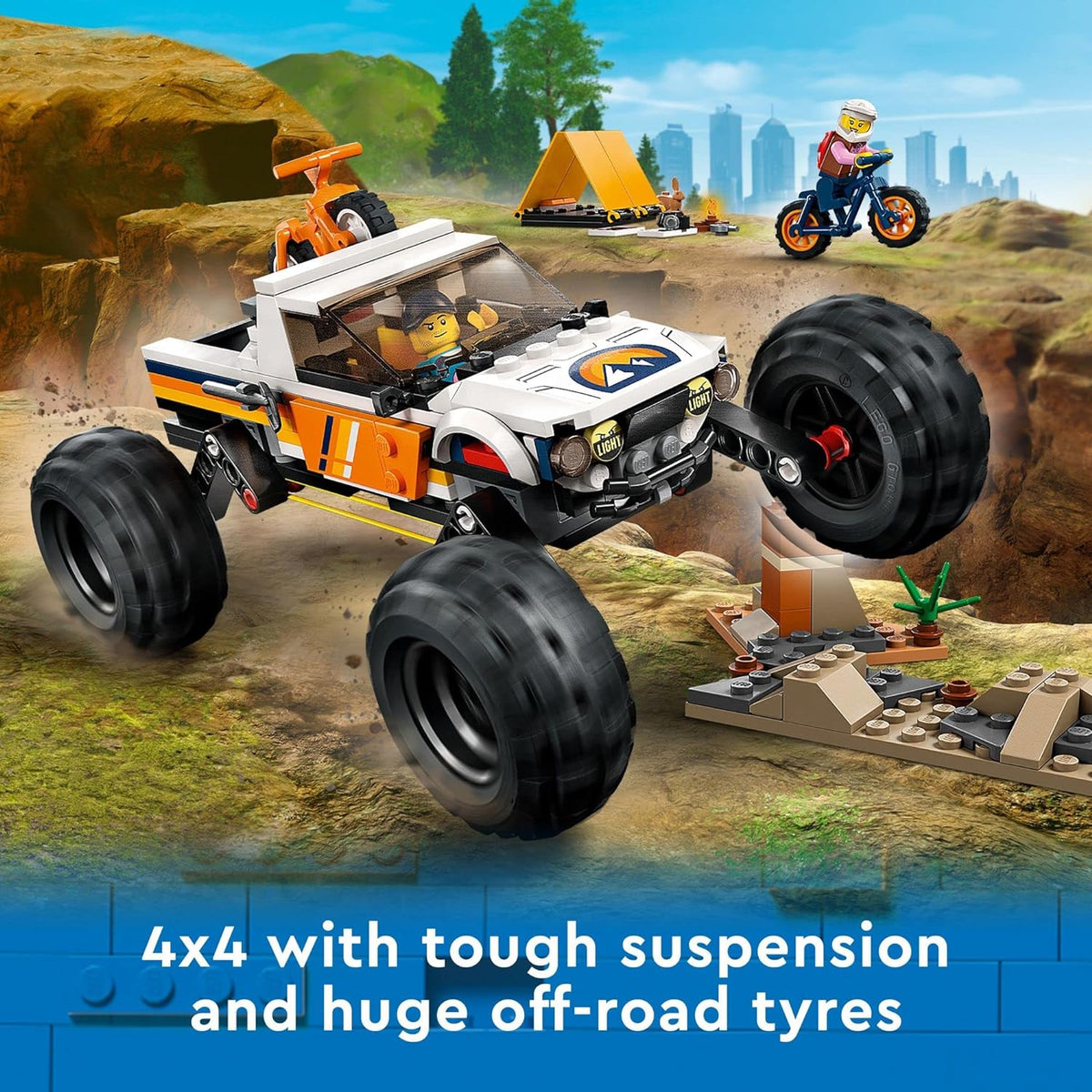 4x4 Off-Roader Building Toy with Monster Truck Style Car and Mountain Bikes G9572