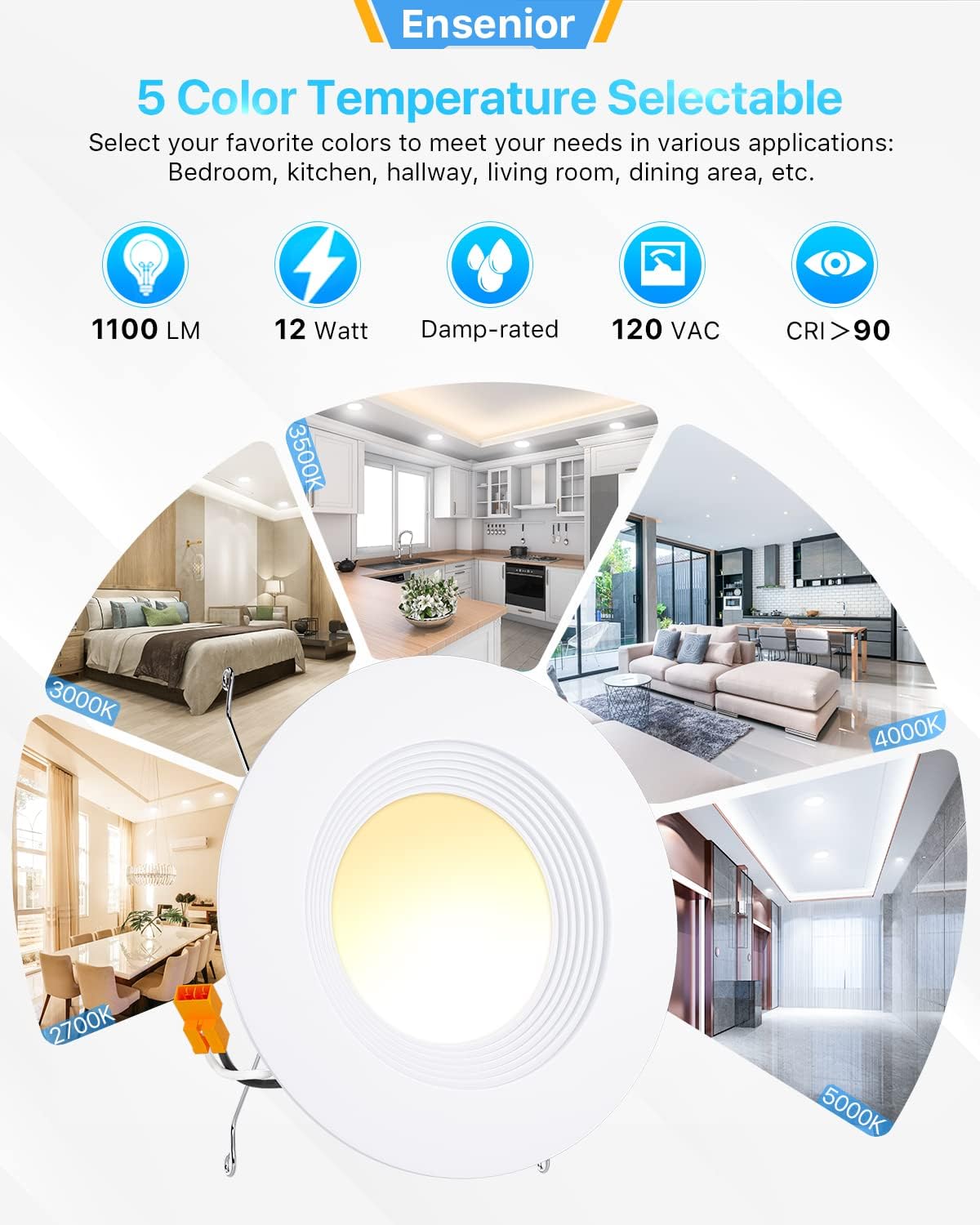 12 Pack 5/6 Inch LED Recessed Lighting, Dimmable Downlight P550150
