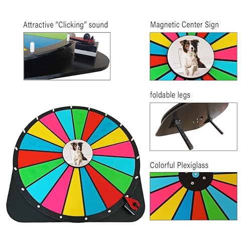 24 Inch Spinning Prize Wheel - 18 Slots Tabletop Roulette Spinner - Dry Erase Marker (Red) K912