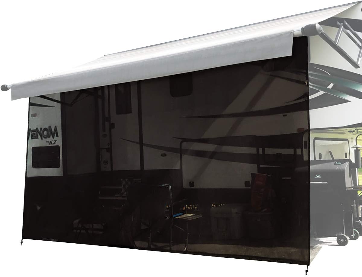 8' X 12' 5'' Black Mesh RV Awning Sun Shade Screen Q972468