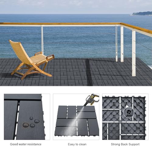 12 PCS Dark Grey 12"x12" Plastic Interlocking Deck Tiles U84661