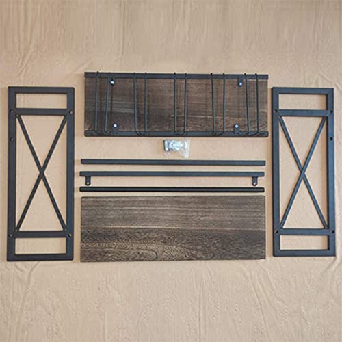 Black 2-Tiers Wood Floating Shelves with 4 Stem Glass A99113