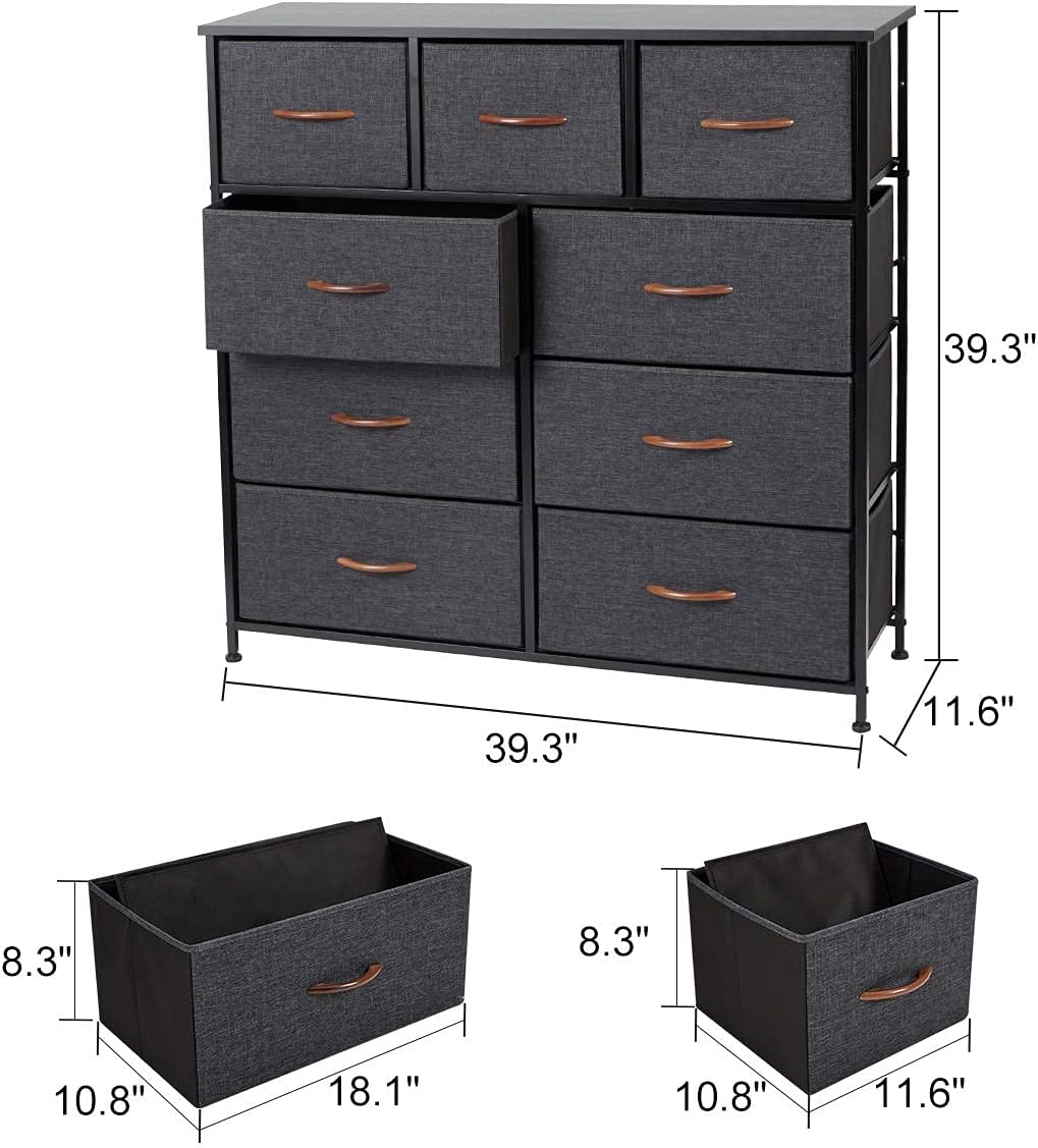 9 Drawer Dresser with Steel Frame and Wooden Top P719035