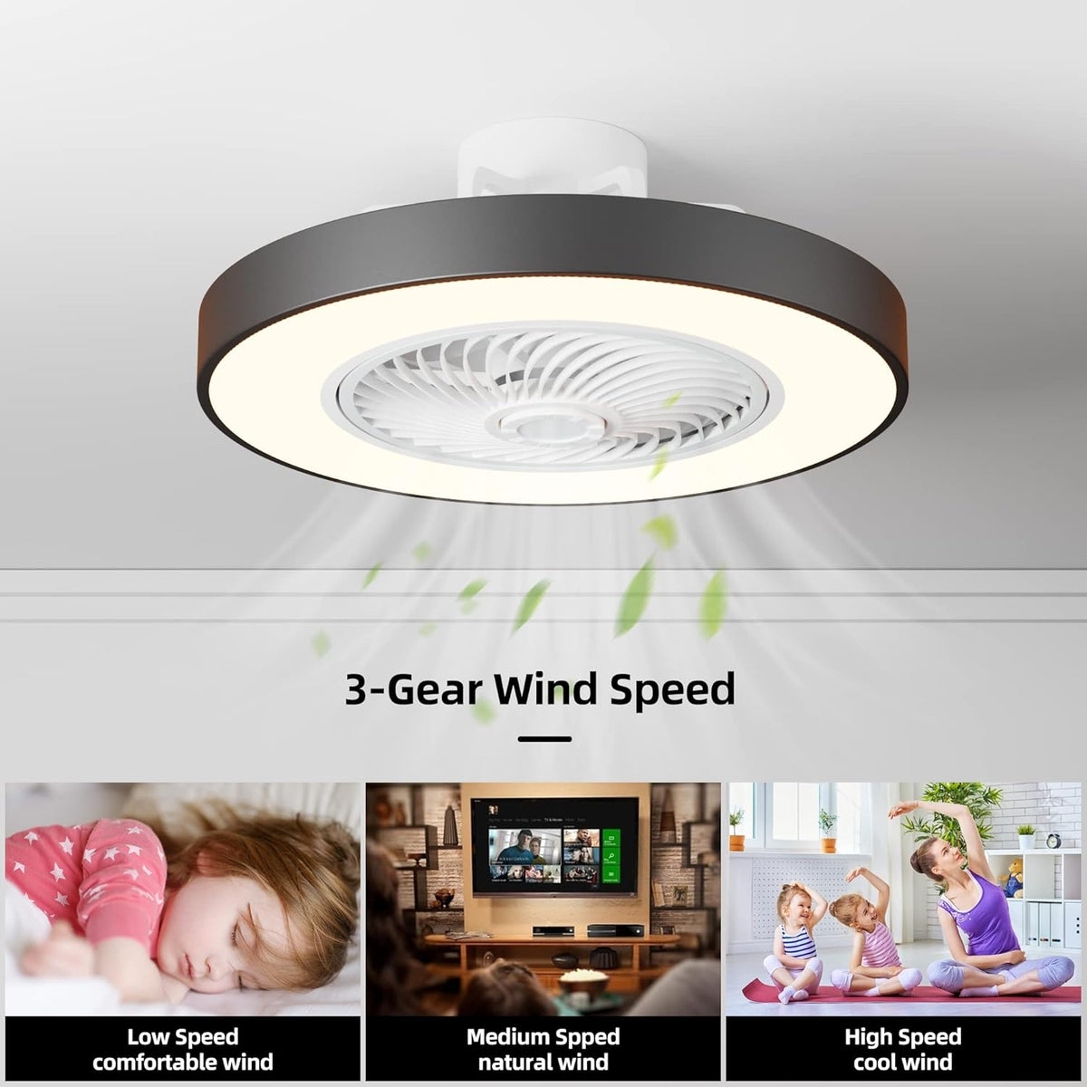Black 22 Inch Ceiling Fan with Light and Remote J855120