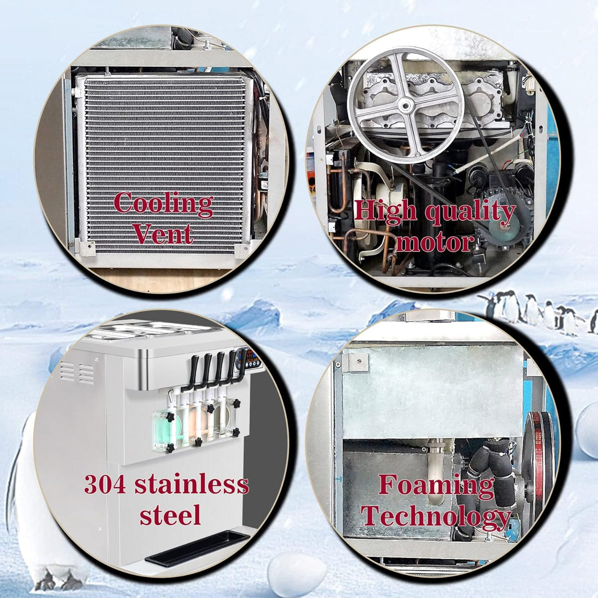 3+2 mixed Flavors Soft Serve Ice Cream Maker, 5 Flavors Ice Cream Machine with Full Transparent Discharge Door & 5 Different Shapes of Mold & Upper Tank Refrigerated R4301