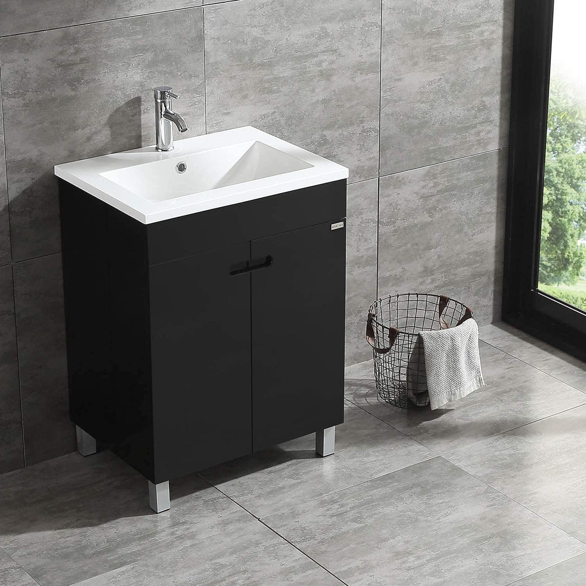 20 Inch Free Standing Bathroom Vanity Cabinet with Resin Sink and Faucet White J1249