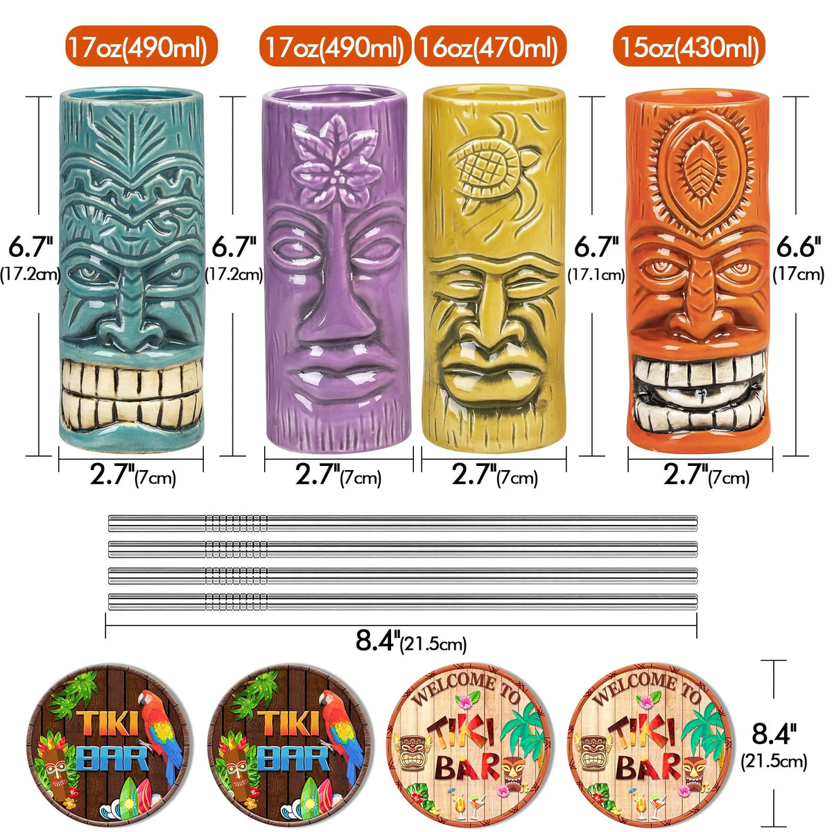 Ceramic Tiki Mugs Set of 4 T914231