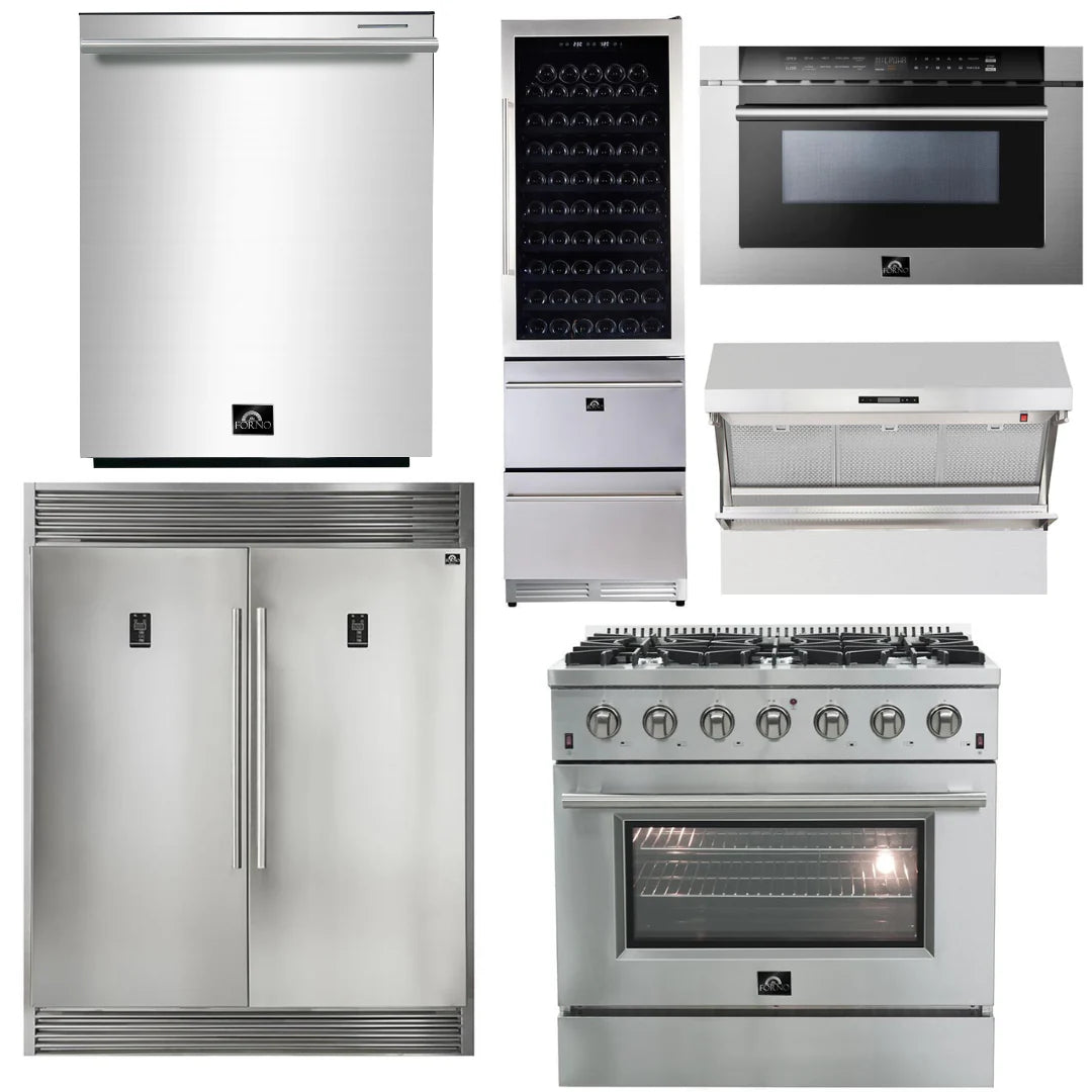 36 Inch Gas Range, Range Hood, Refrigerator, Microwave Drawer, Dishwasher, Wine Cooler Z895775