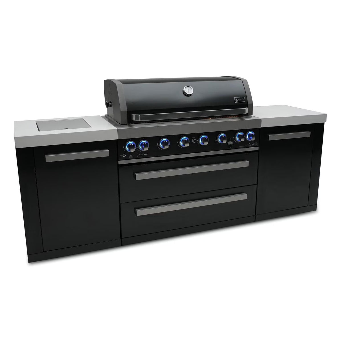 Black Stainless Steel Propane Gas Island Grill with Infrared Side Burner and Rotisserie Kit M2879