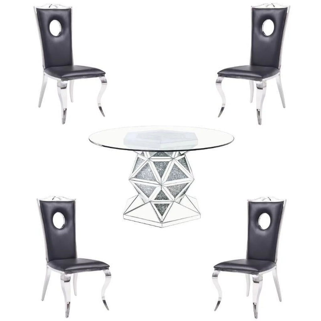 5-Piece Dining Table & 4 Stainless Steel Side Chairs E45173