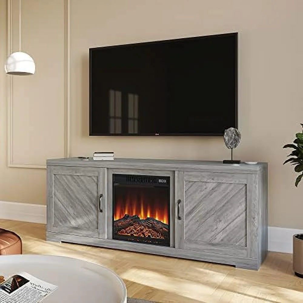 58 Inch TV Stand with Electric Fireplace and Cabinets F47991