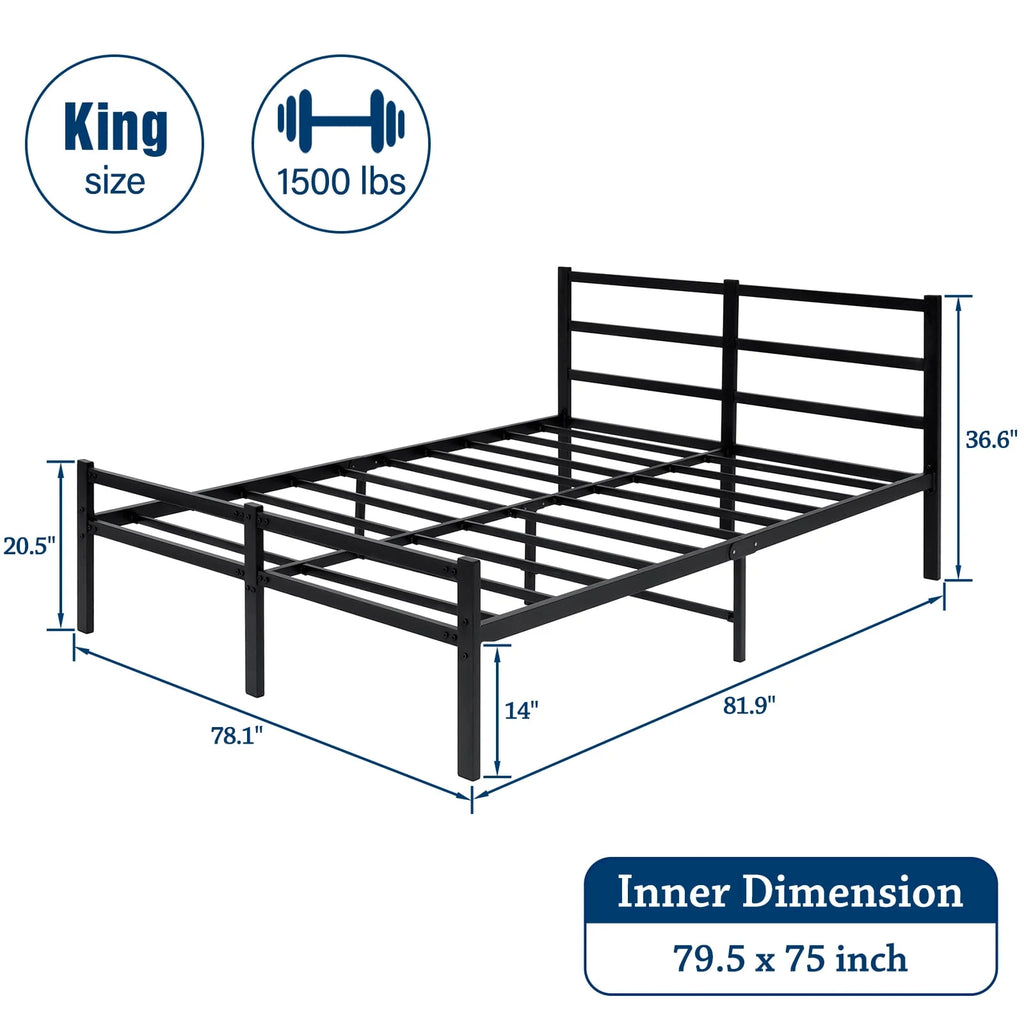 King 14 Inch Metal Bed Frame with Headboard and Footboard M895225