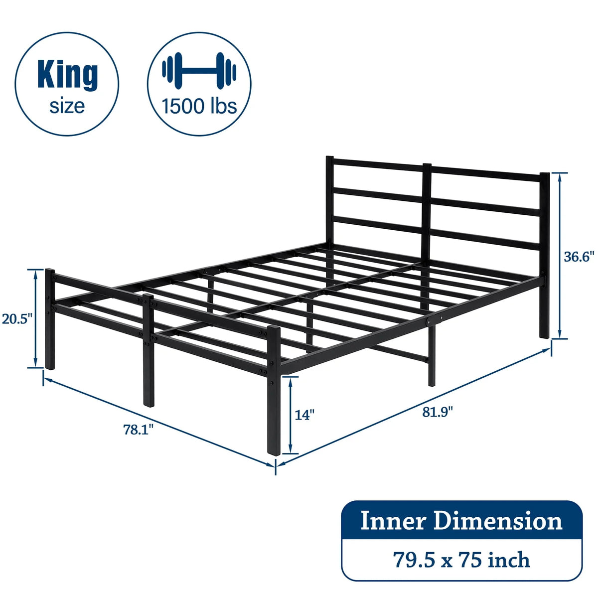 King 14 Inch Metal Bed Frame with Headboard and Footboard M895225