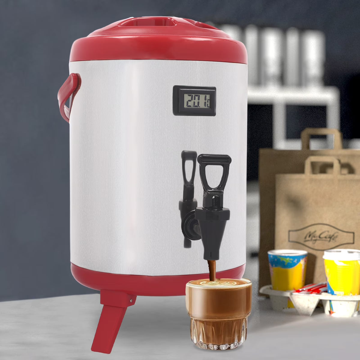 8L Stainless Steel Hot Beverage Dispenser with Thermometer D102