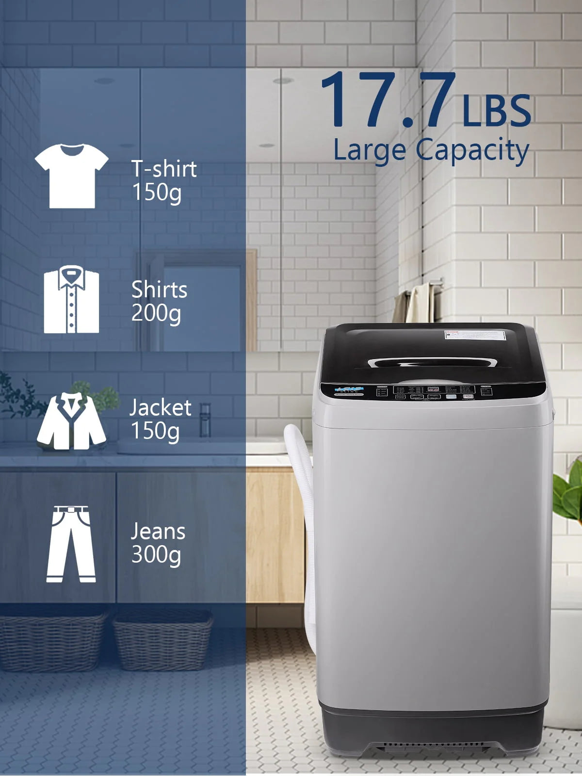 17.7 Lbs Full-Automatic Portable Washing Machine with Drain Pump Y434