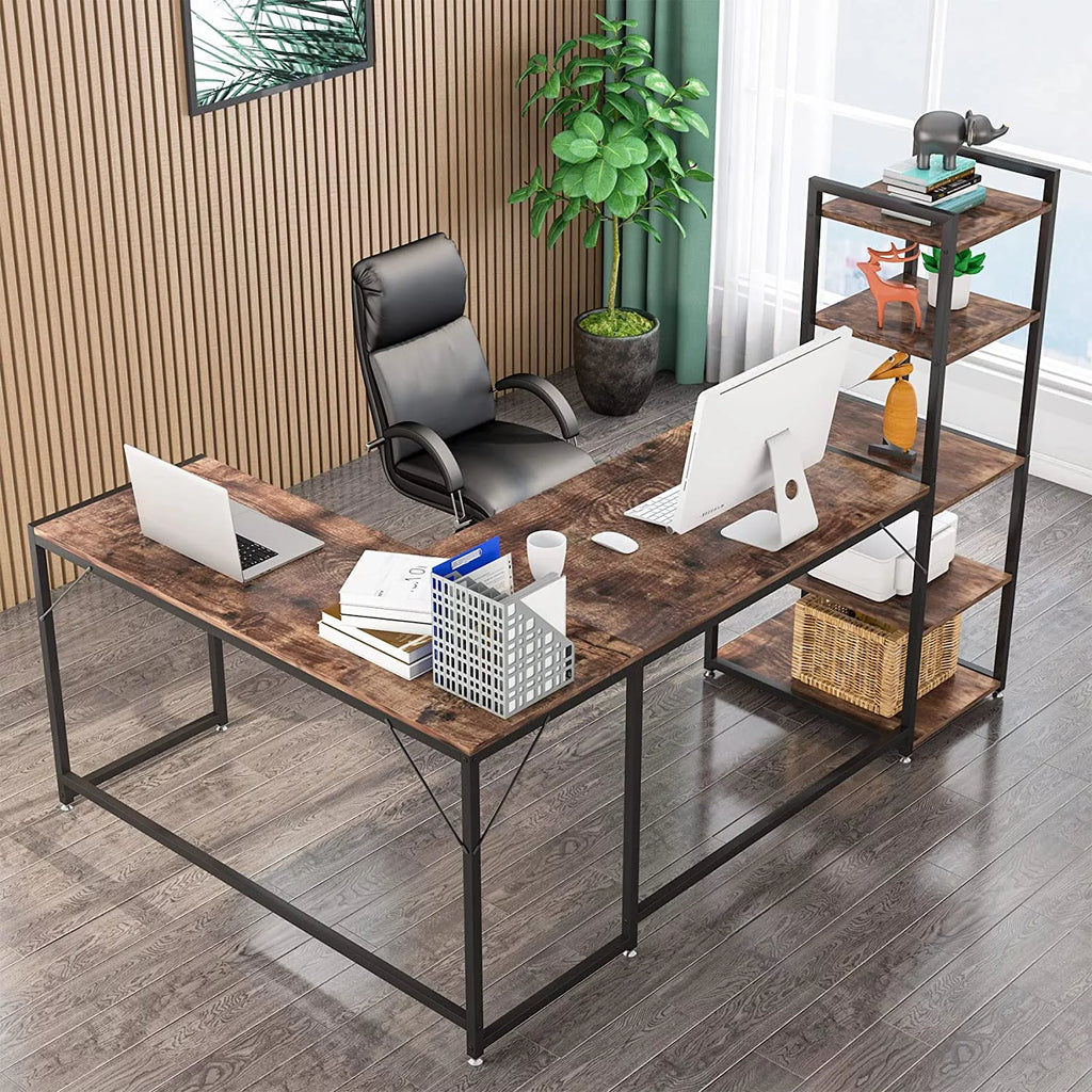 79 Inch Reversible L-Shaped Corner Desk with Shelves L40659