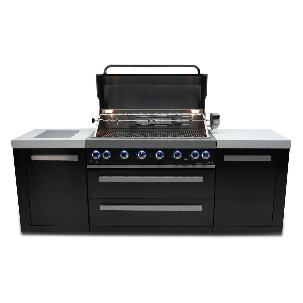 Black Stainless Steel Propane Gas Island Grill with Infrared Side Burner and Rotisserie Kit M2879